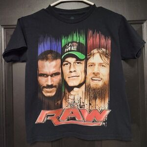 WWE RAW Wrestling Kids T-Shirt Black Graphic Tee Size Large 10/12 Short Sleeve